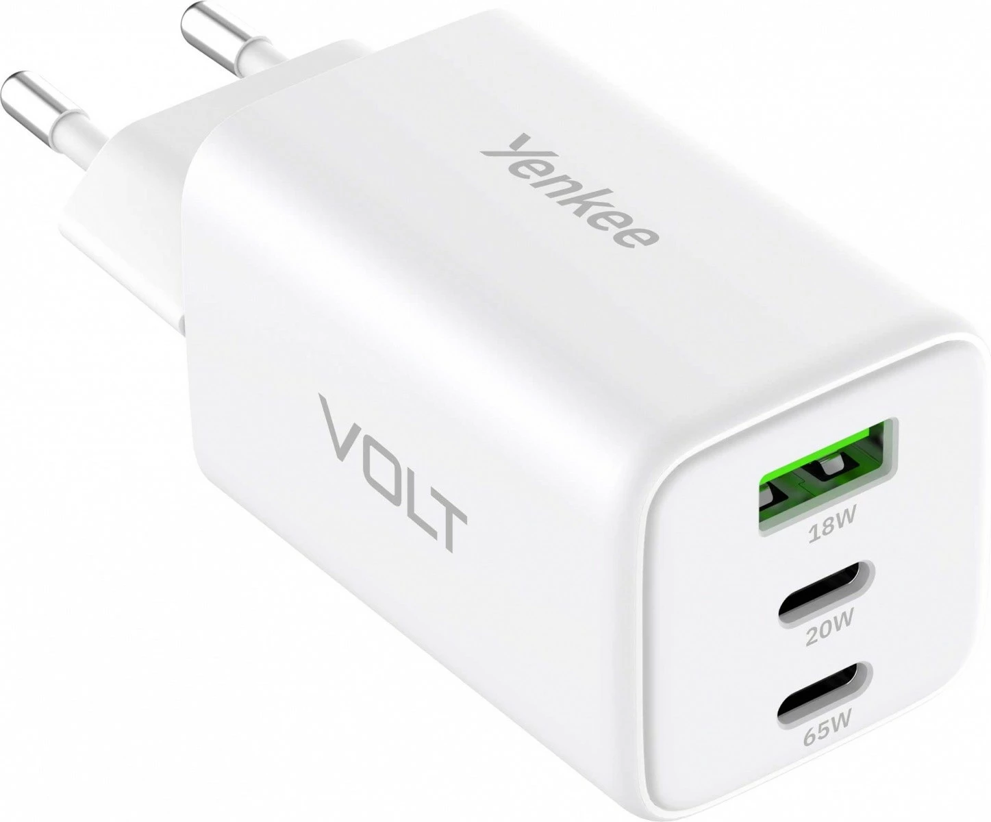 Mrežni polnilec YENKEE YAC G65 VOLT, 65W, 3x USB, bel