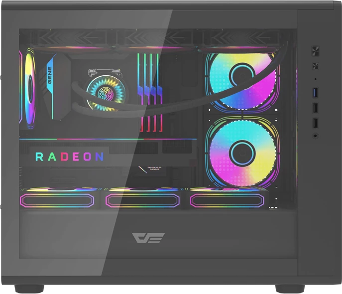 Računalniško ohišje Darkflash DB460M, Big Tower mATX/ITX, stranski panel iz kaljenega stekla, do 12 ventilatorjev / radiator 360 mm, brez ventilatorjev, črno