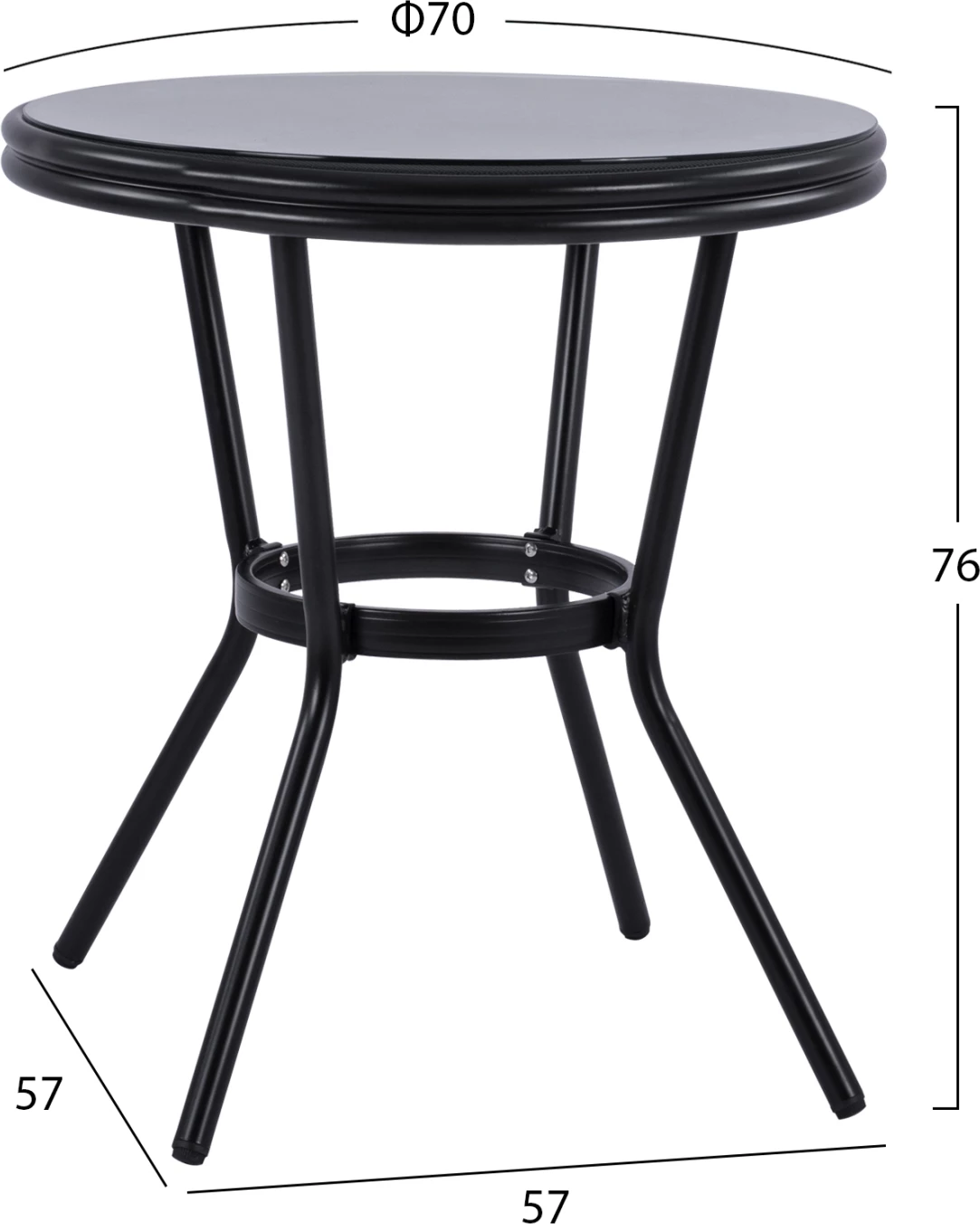 Aluminijasta miza '70cm bambusov videz FH5532.02 črna s steklom Φ70X76 cm