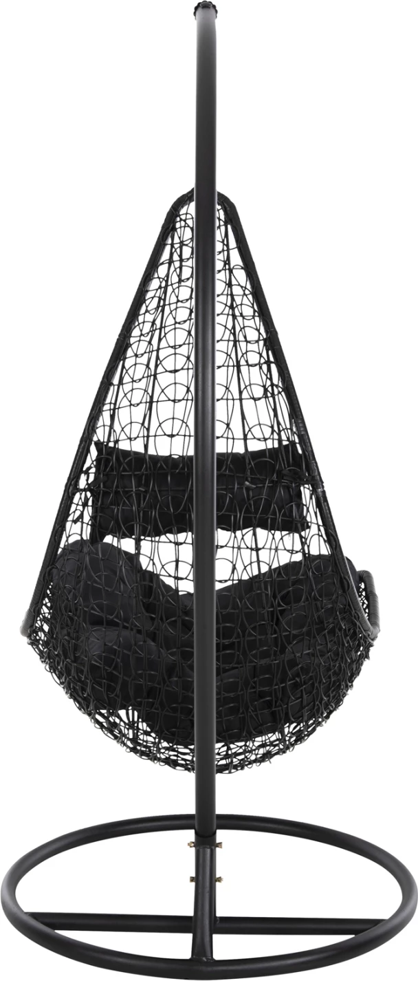 Viseče gnezdo MILLIE FH5996.02 kovinsko-sintetični ratan in blazine v črni barvi Φ95x195Hcm