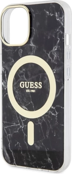 Zaščitni ovitek z marmornim vzorcem MagSafe, Guess, za iPhone 14 6,1", črn