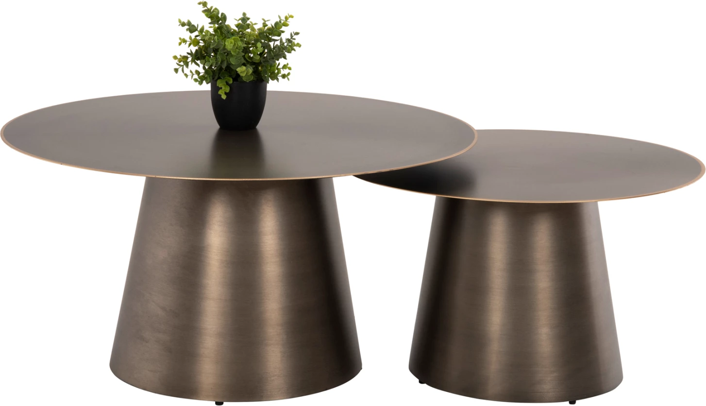 Klubske mizice 2 kosa NICKELY FH9667 kovina v niklju antik Φ80x41H & Φ60x36H cm