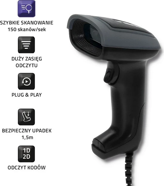 Skenirnik črtnih in QR kod Qoltec 50863, 1D/2D, USB, črn