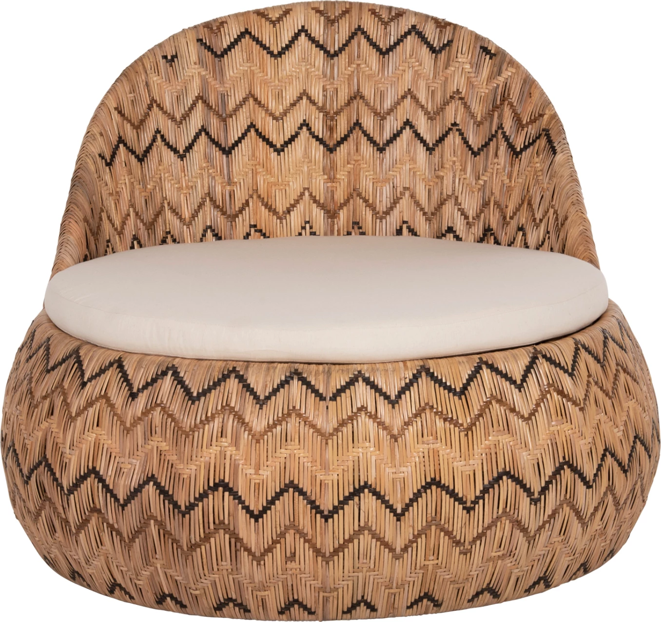 Okrogli naslanjač LADLON FH5992 iz ratana v naravni barvi - blazina v ecru 97x97x76H cm