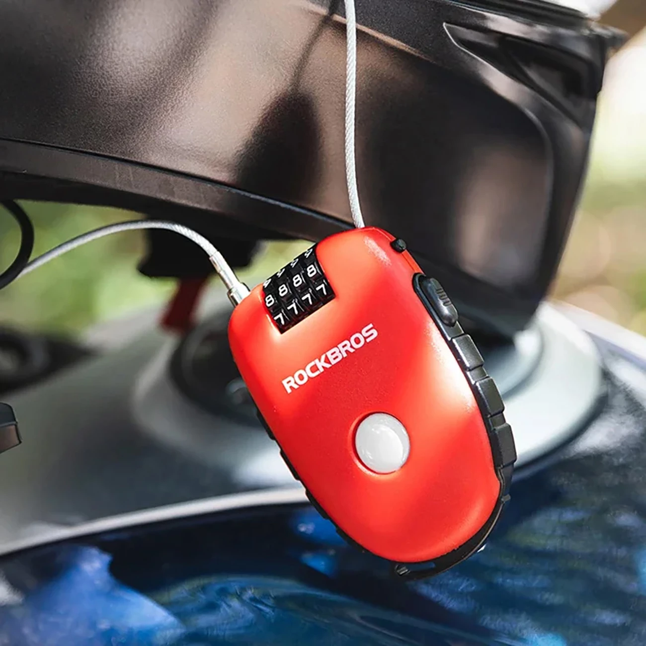 Kolesarska ključavnica z vlečnim kablom Rockbros 32420981001, rdeča