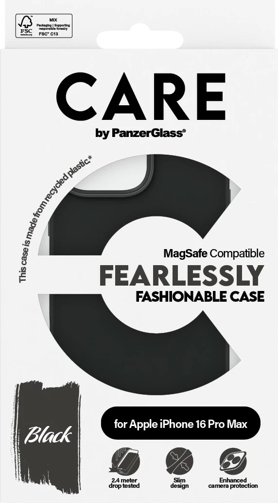 Modna zaščita PanzerGlass CARE Case Fashion MagSAFE za iPhone 16 Pro Max, črn
