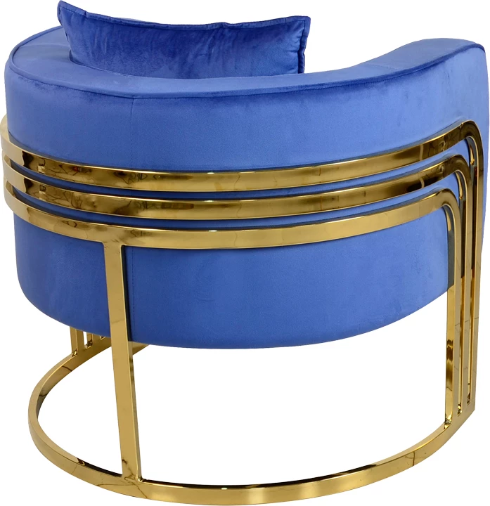 Stol z modrim žametnim oblazinjenjem in zlatim kovinskim ogrodjem, Roblu, 72 x 77,4 x 70 cm