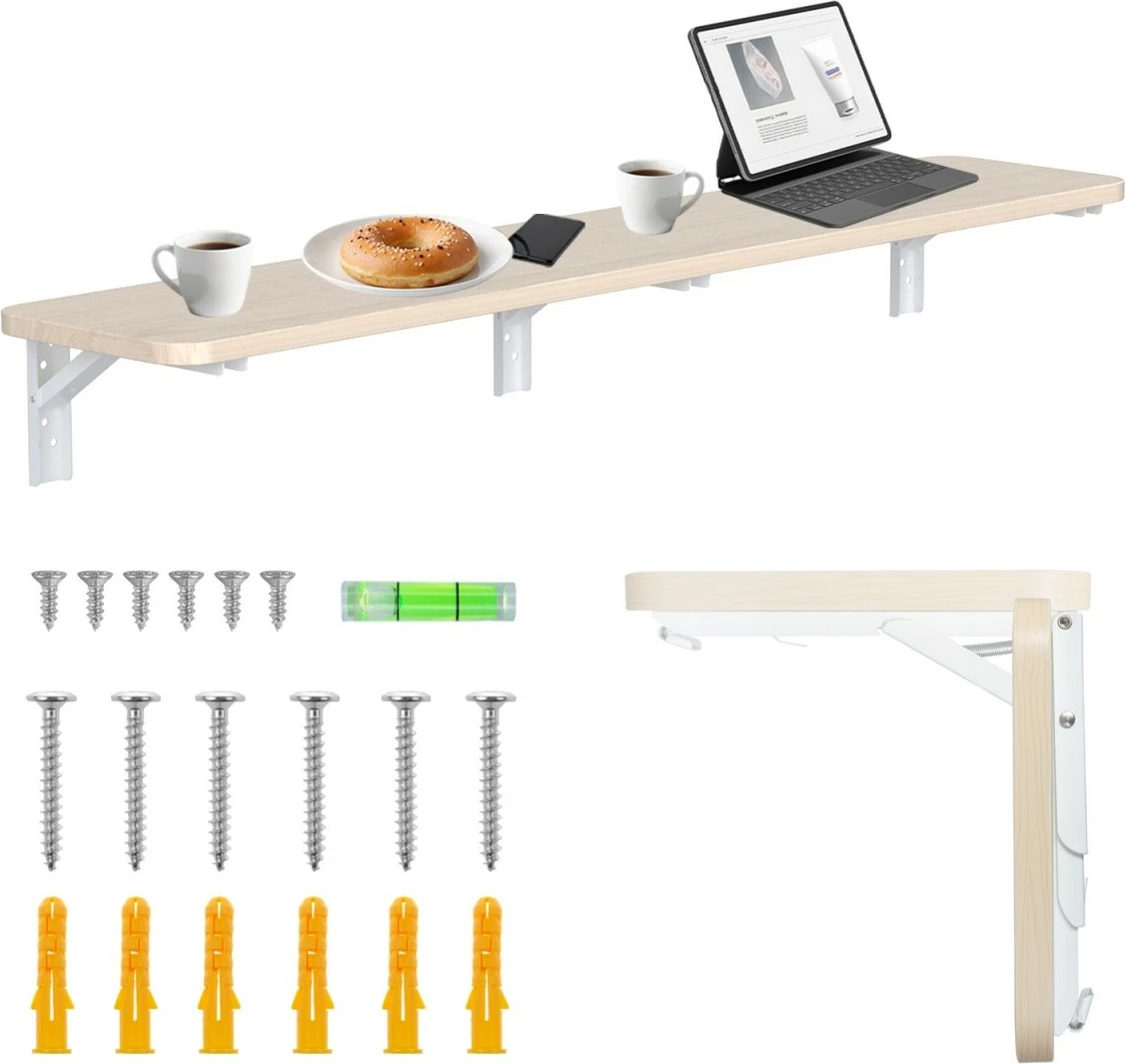 Zložljiva stenska polica, 100 x 20 cm, nosilnost 50 kg, les/bela, Maclean MC-129 WD