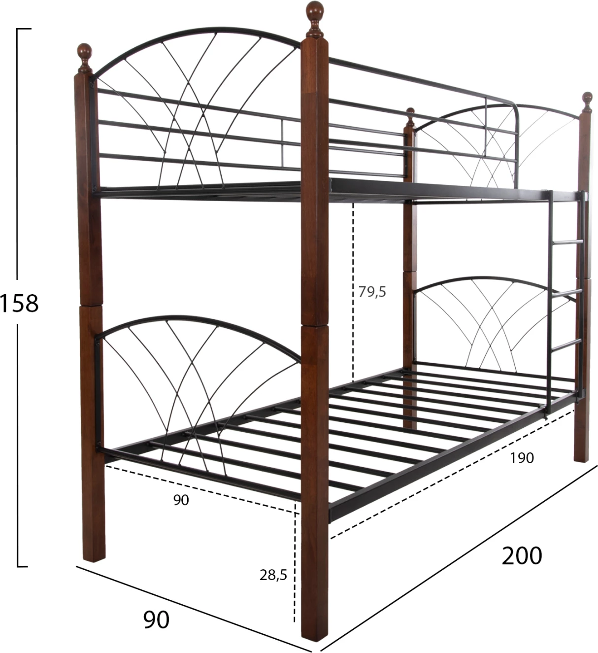 Pograd STOREY FH687 črna kovina-guma v orehovem lesu 200x90x158Hcm