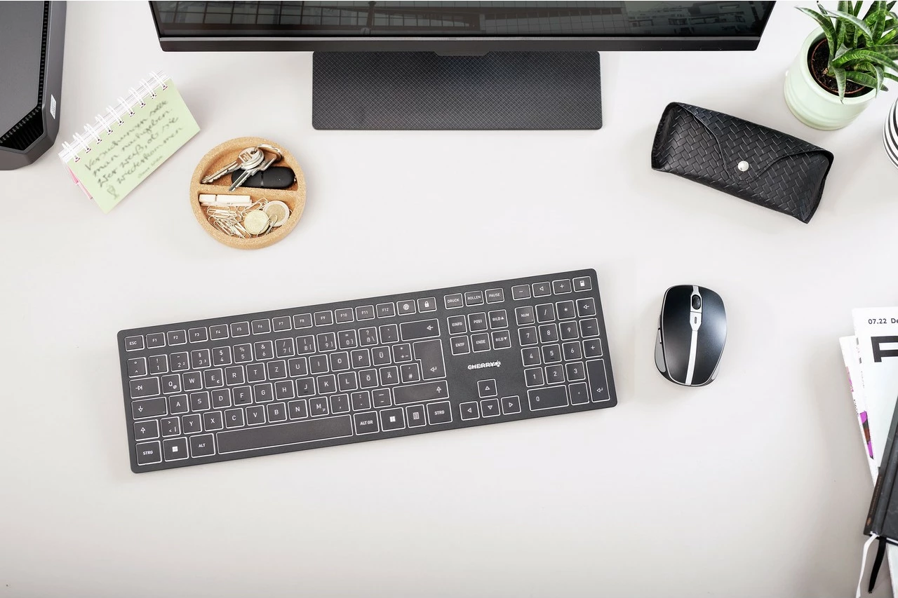 Tanka brezžična tipkovnica Cherry KW 9100 SLIM, RF Wireless + Bluetooth, QWERTY, črna