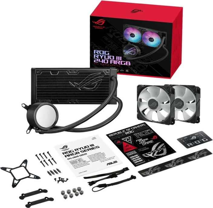 Hladilnik za procesor z vodnim hlajenjem ASUS ROG Ryuo III 240 ARGB, 240 mm, 2x12 cm, LED, črn