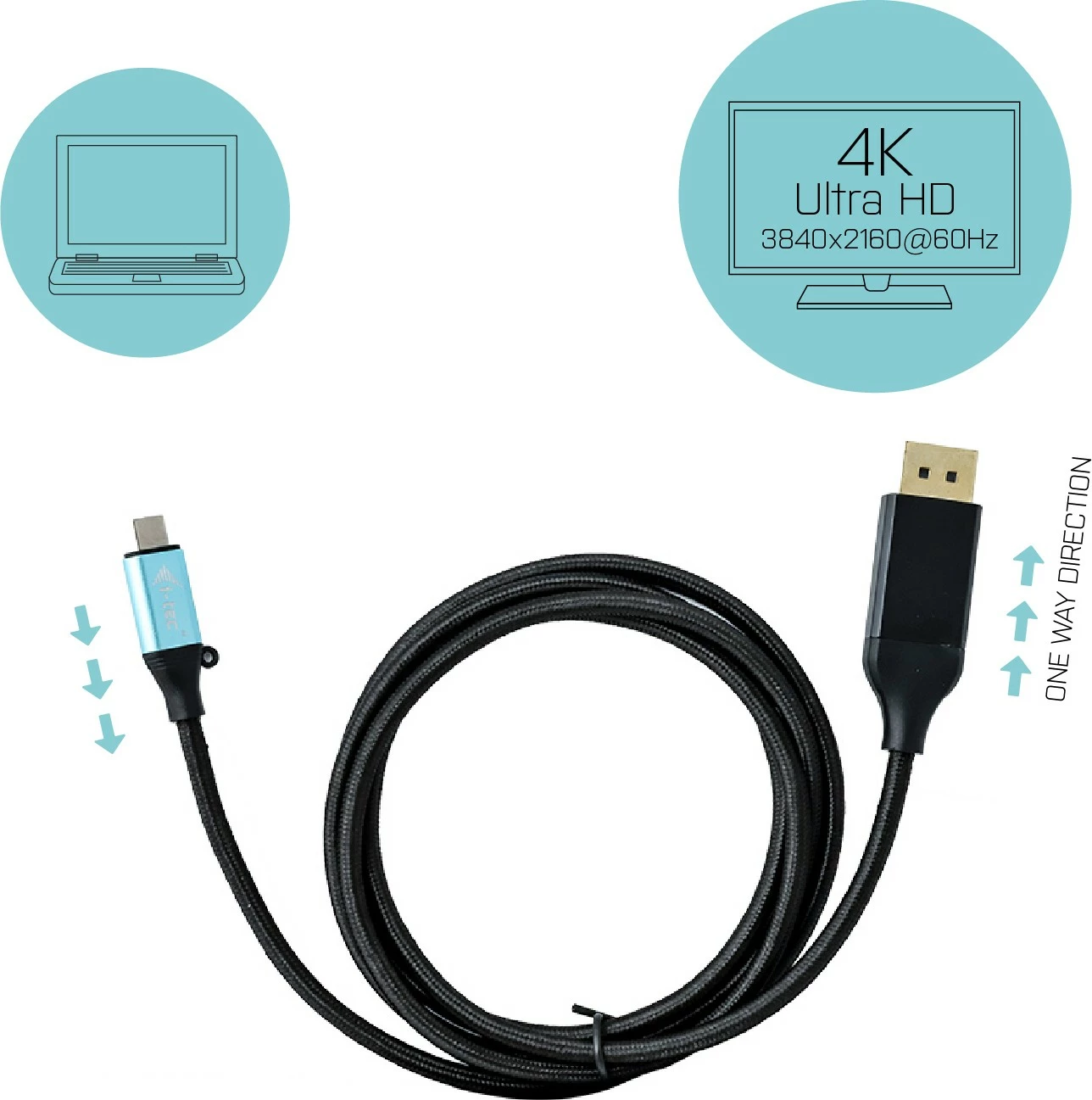 Kabel adapter USB-C na DisplayPort 1,5 m, 4K, črn - I-Tec