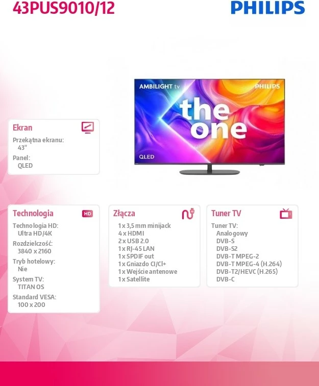 QLED televizor 43 inč Philips 43PUS9010/12, Ultra HD/4K, Ambilight, Smart TV, črn