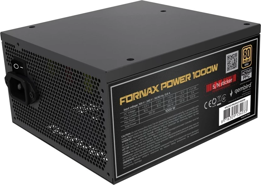 Napajalnik 1000 W, 80 PLUS Gold, črn Gembird Fornax Power