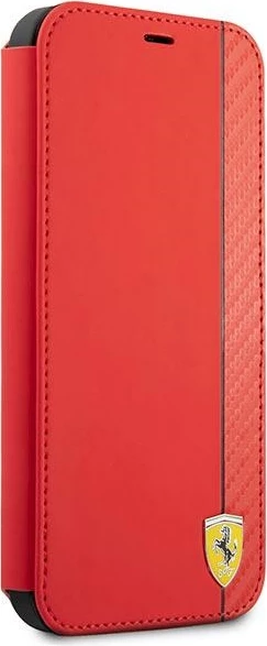 Zaščitni ovitek Ferrari On Track Carbon Stripe za iPhone 13 mini, rdeč, z zapenjanjem