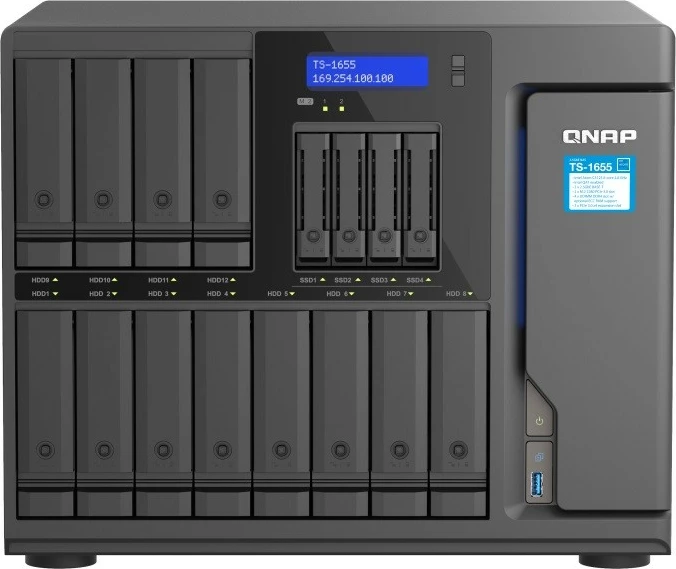 NAS strežnik QNAP TS-1655-8G, Intel Atom C5125, 8 GB RAM, 16 rež, stolp, črn