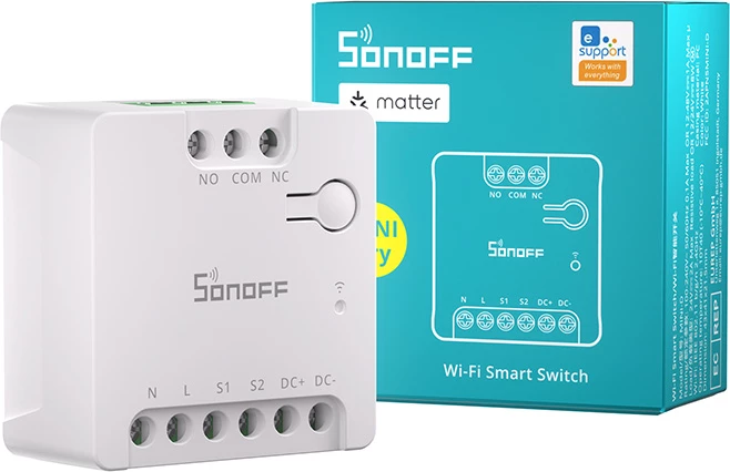 Pametni stikalo Sonoff MINI-D, WiFi, Matter, AC/DC 12-48V, suhi kontakt, belo