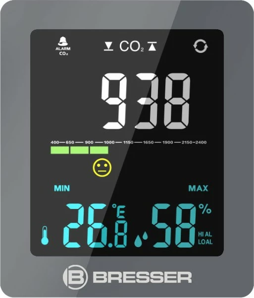 Monitor kakovosti zraka Bresser CO2, LED zaslon, siv