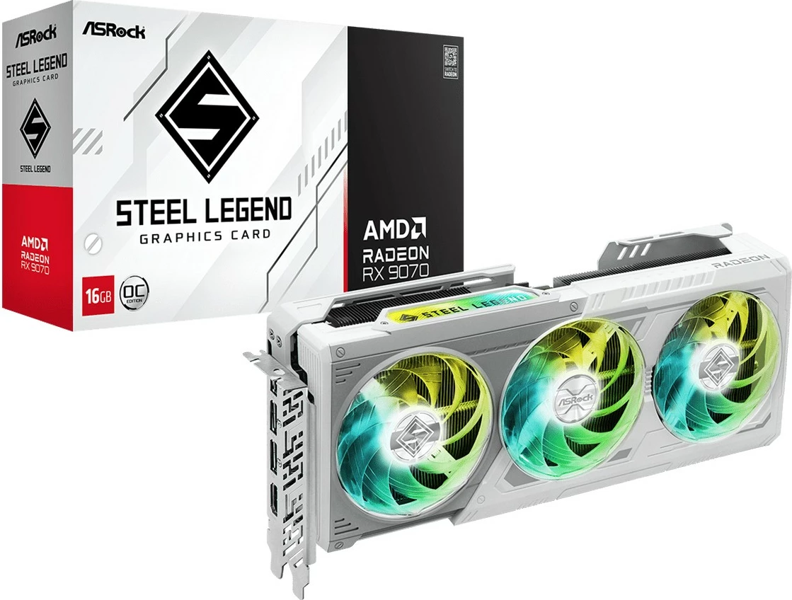 Grafična kartica ASRock Steel Legend Radeon RX 9070 OC, 16 GB, GDDR6, siva, bela