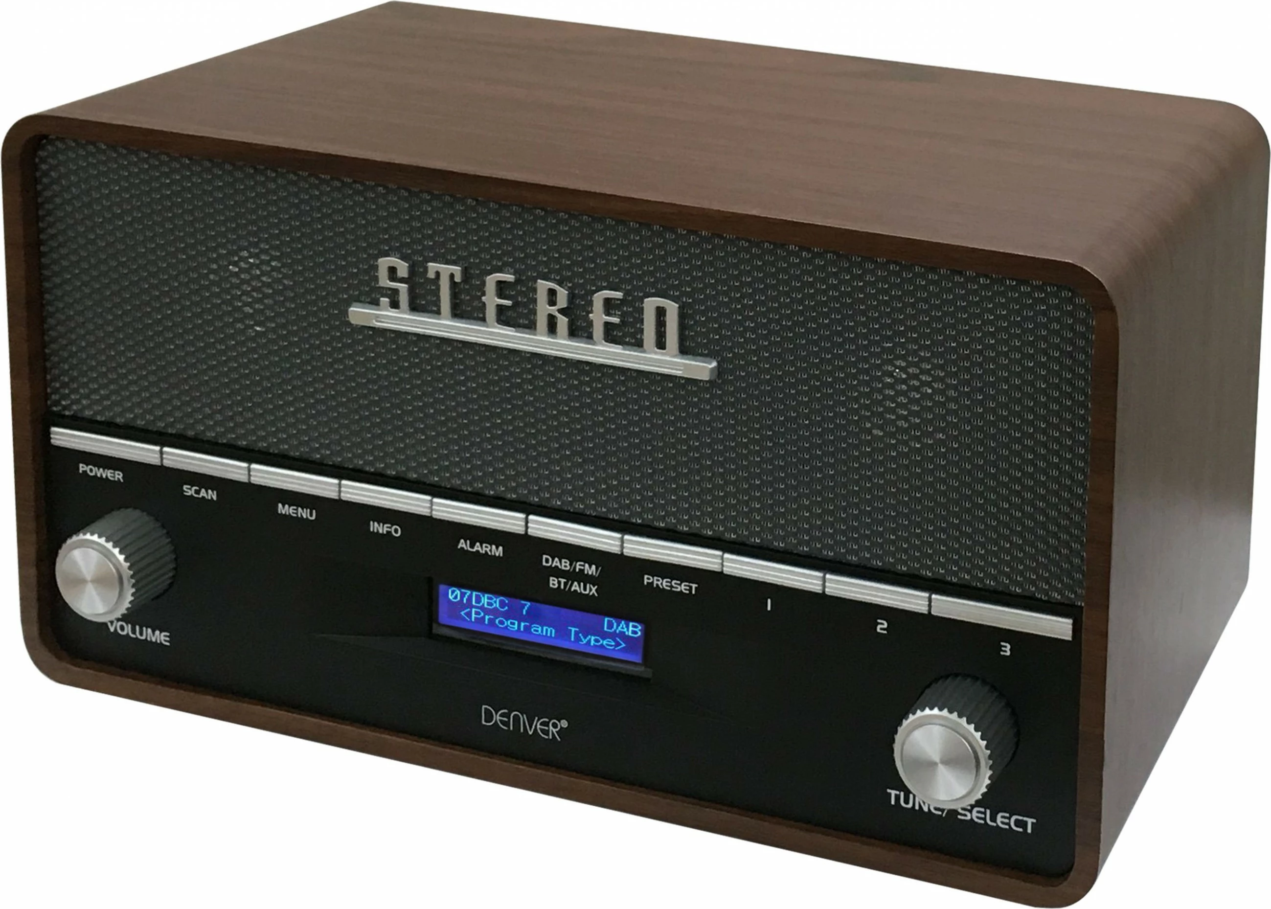 Retro radio z digitalnim zaslonom Denver DAB-36, lesena barva