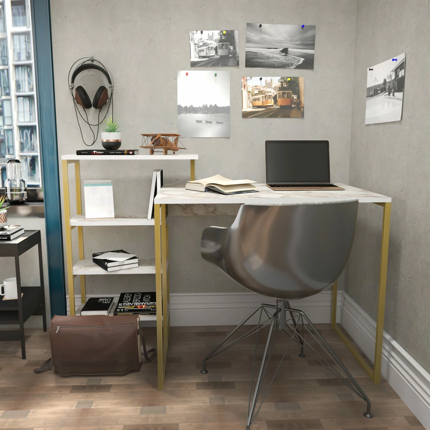 Moderna pisarniška miza, zlata, Skye Decor Rino