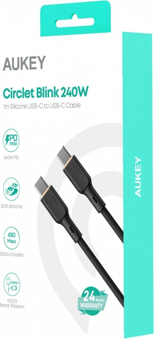 Kabel USB-C na USB-C, 1 m, 240 W, silikon, črn AUKEY CB-SCC241