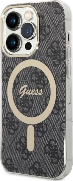 Trd ovitek z brezžičnim polnilcem za iPhone 14 Pro 6,1", Guess GUBPP14LH4EACSK, 4G Print, črn