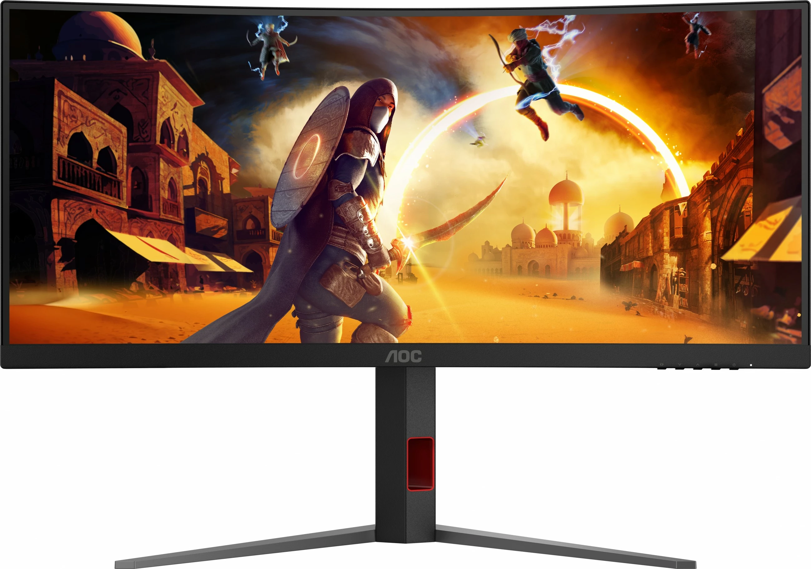 34" ukrivljen igralni monitor, AOC CU34G4Z, 3440x1440, 240 Hz, USB hub, črno/rdeč