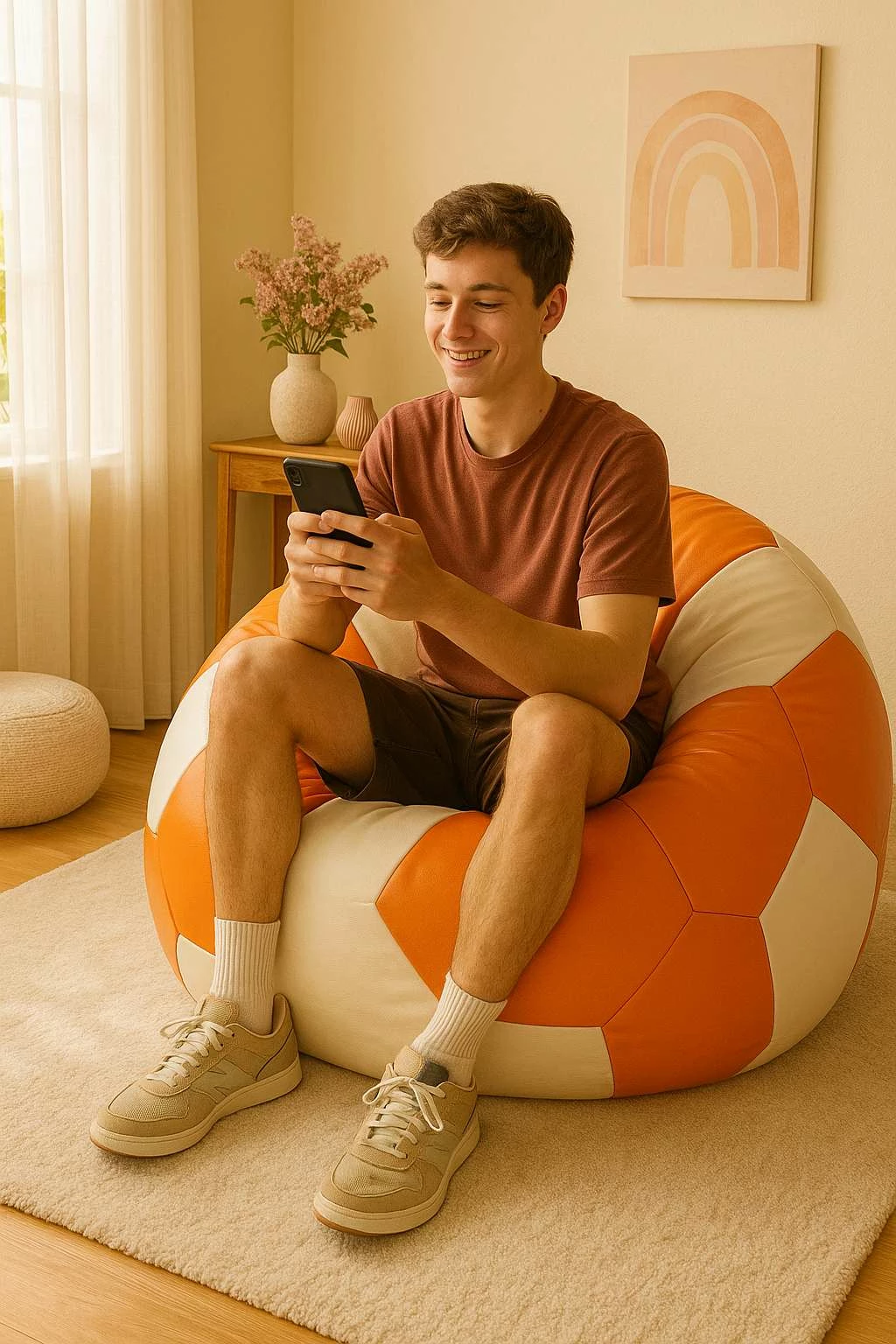 Velika sedežna vreča v obliki nogometne žoge, oranžno-bela, Atelier del Sofa