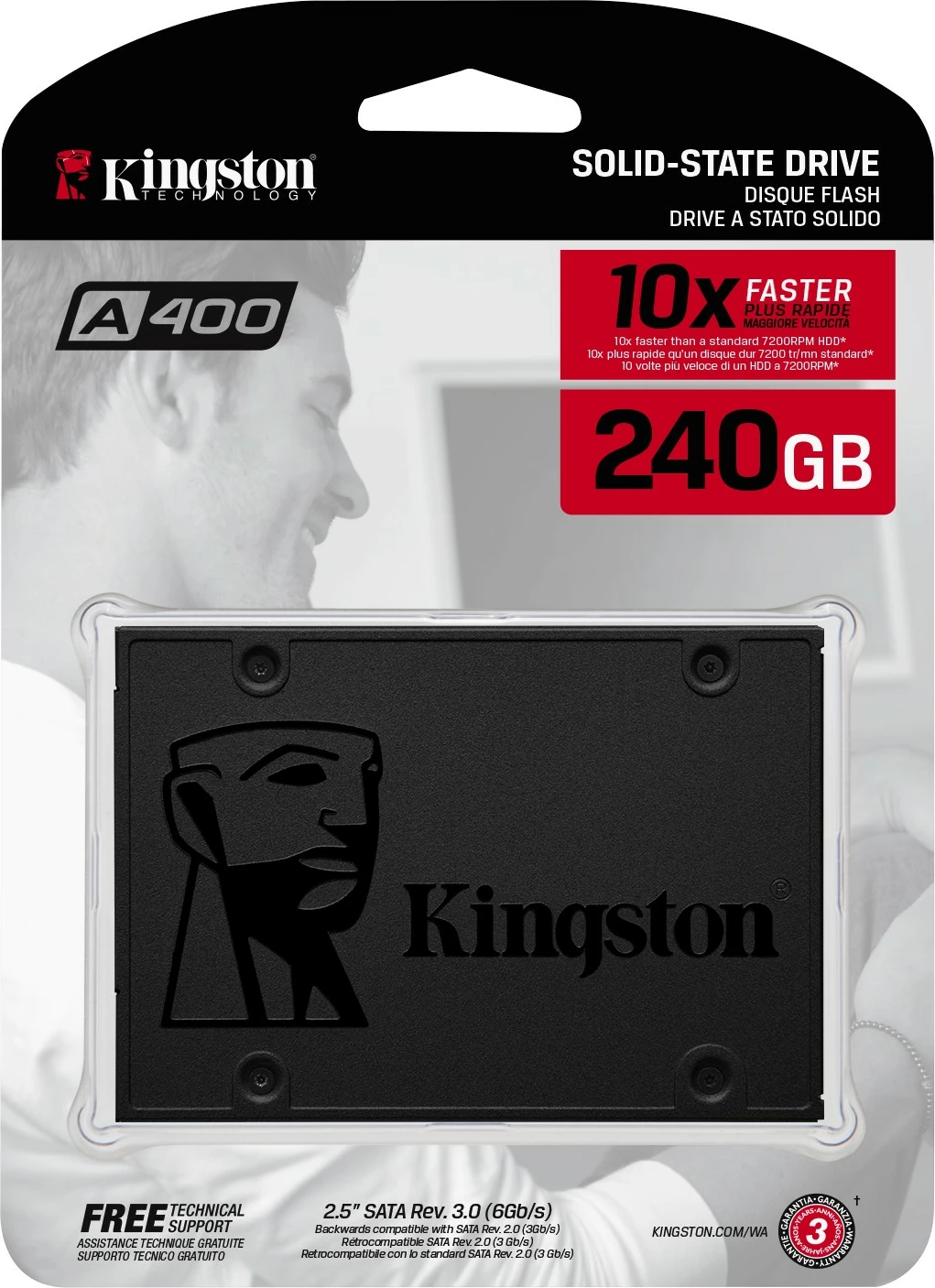 SSD, 240 GB, 2,5", 500 MB/s, črn Kingston A400