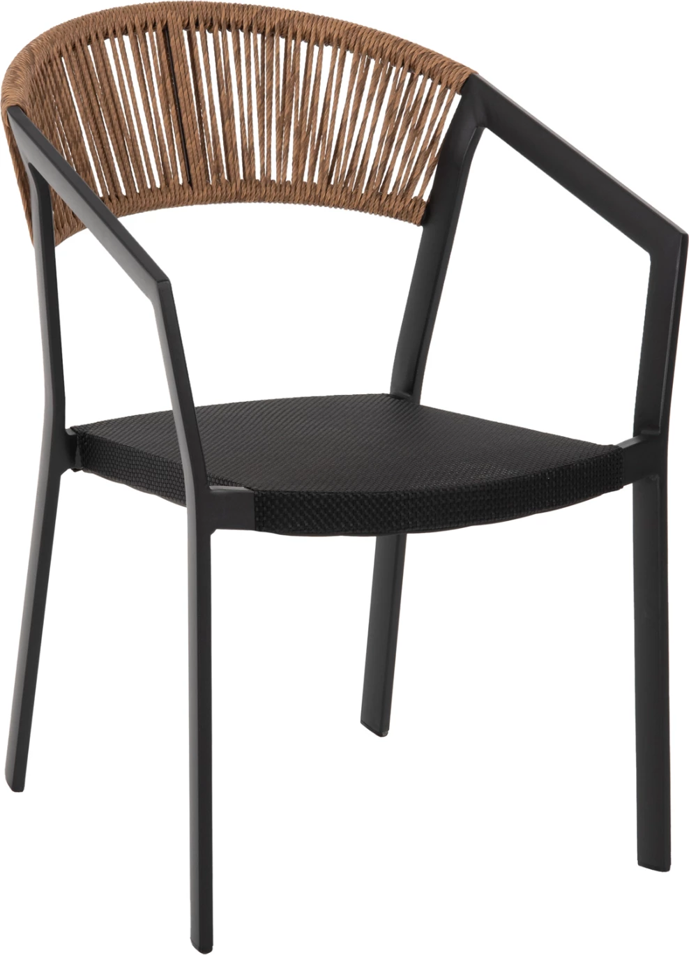 Stol iz aluminija FH5891.05 črni okvir in tekstilna tkanina - naslon iz bež ratana 57,5x59x81,5Hcm