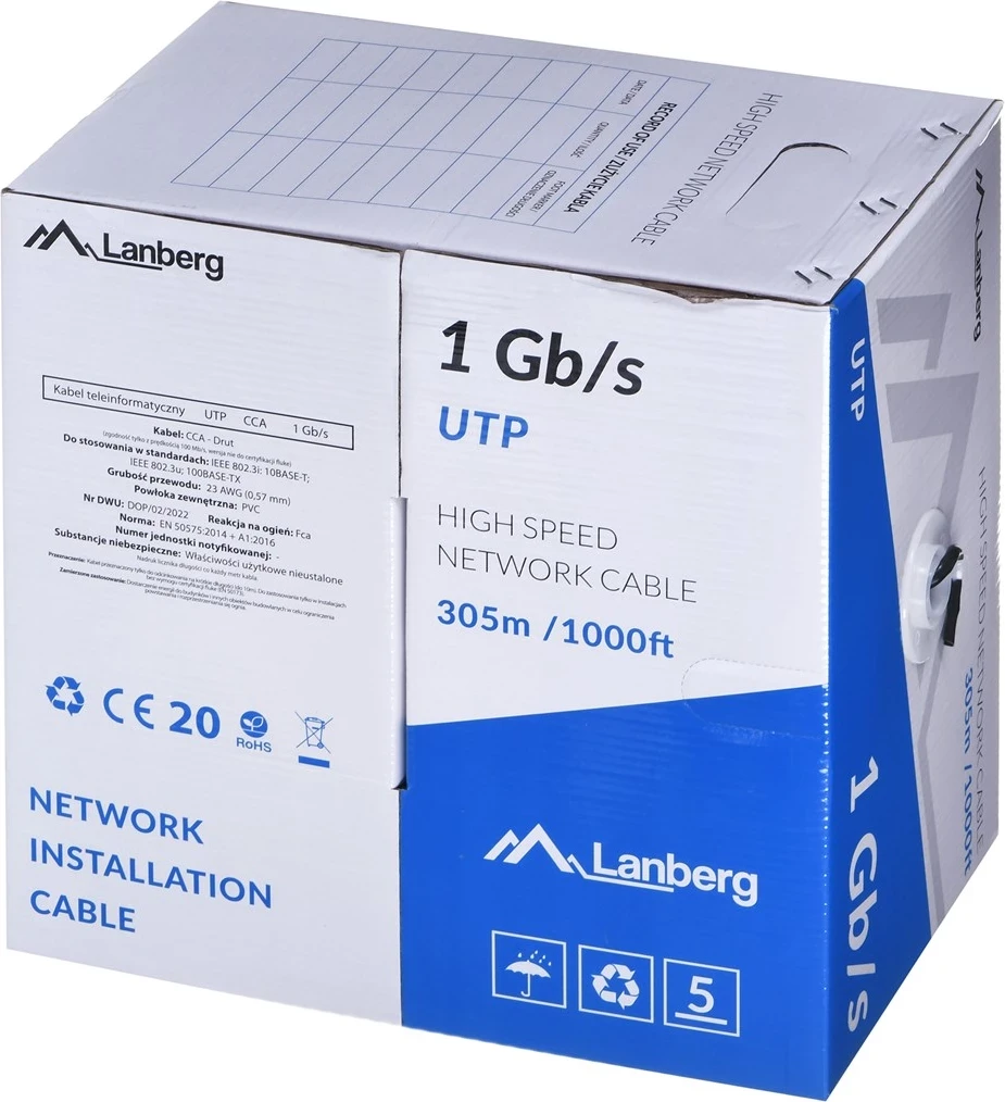 UTP kabel 305 m, 1 Gb/s, črn Lanberg
