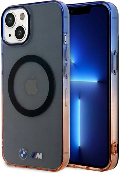 Ovitek za telefon z gradientnim odbijačem MagSafe za iPhone 14, 6,1", siv/oranžen/moder, BMW