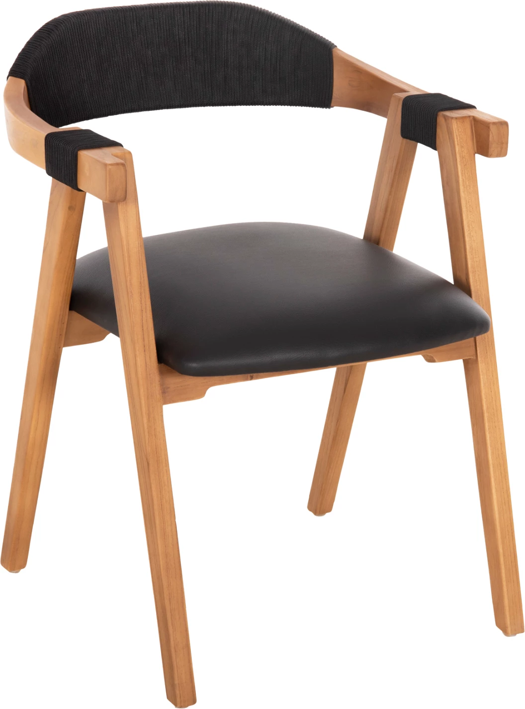 Jedilni naslanjač RIMINI FH9867.02 iz tikovine v naravni-črni vrvi in PU sedežu 60x61x76H cm