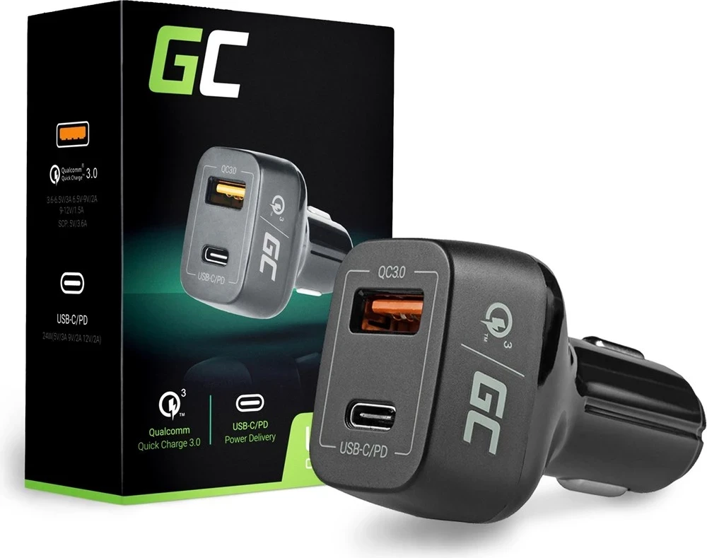 Avtomobilski polnilec Green Cell CAD33, črn