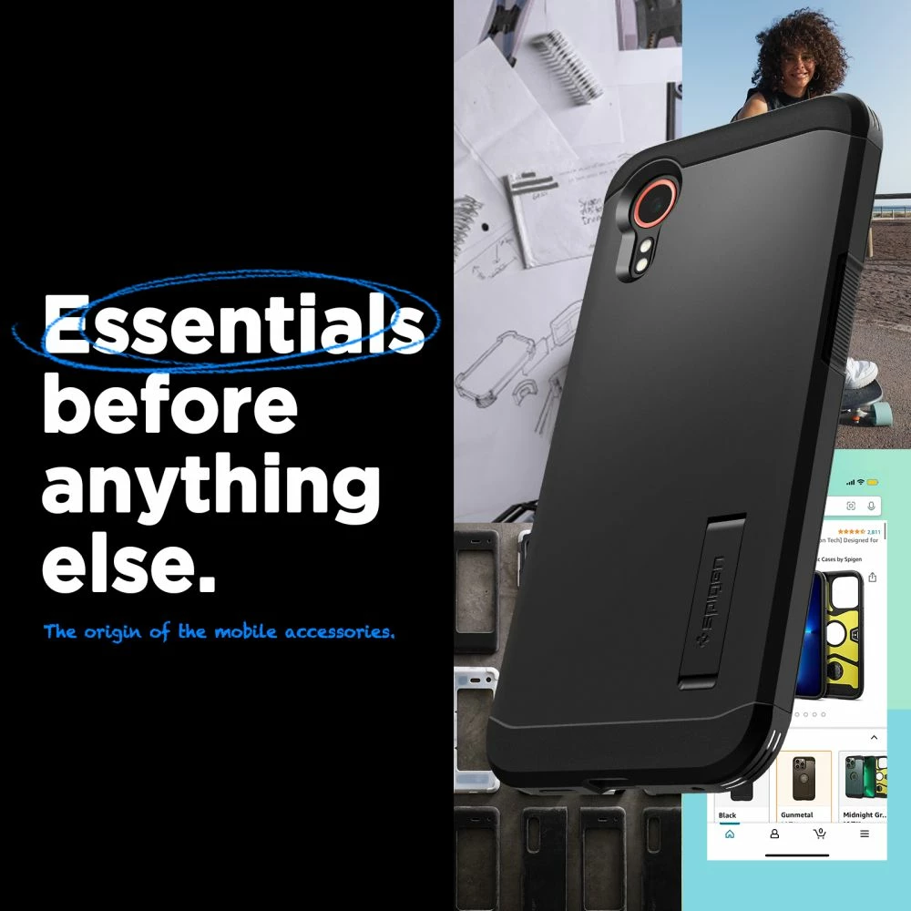 Ovitek za telefon Tough Armor Spigen za Samsung Galaxy XCover 7, črn