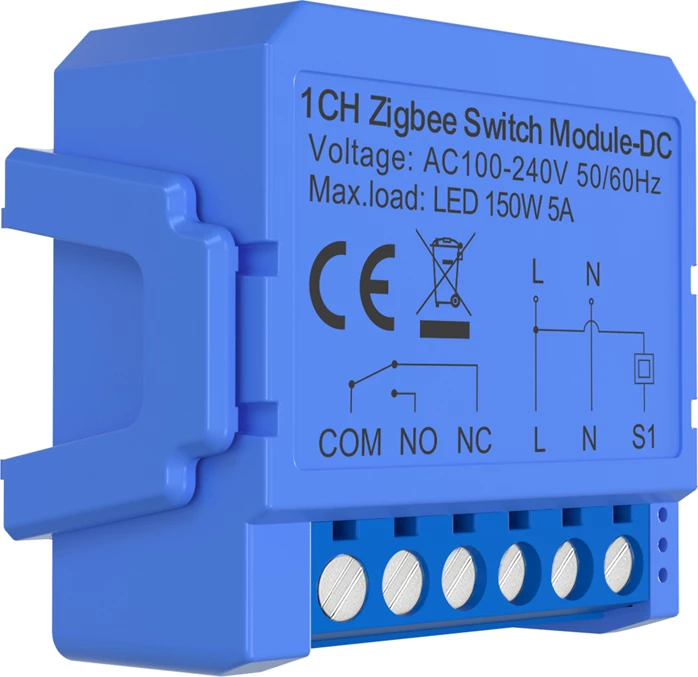 1-kanalni ZigBee modul s breznapetostnim kontaktom, Avatto ZWSM16-DC32V-1, DC 12–32 V 150 W/5 A, Tuya Smart Life