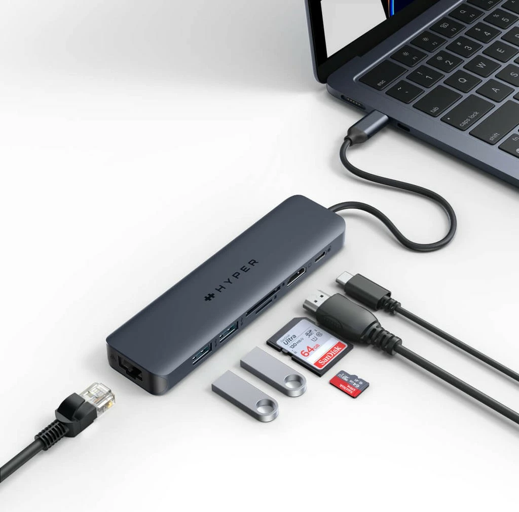 USB-C razširitveni hub Targus HyperDrive EcoSmart Gen.2, 2x USB 3.2, HDMI 4K, Ethernet, čitalec kartic, 100W PD, moder