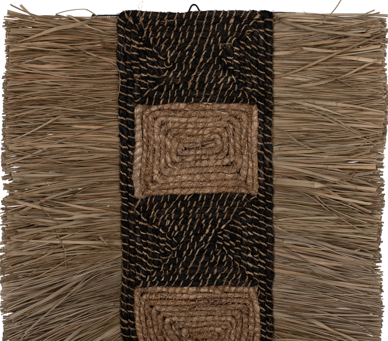 Stenski dekor iz trave in vlaknenih abaka vlaken, naravna in črna, 46x8x68 cm, FH7793