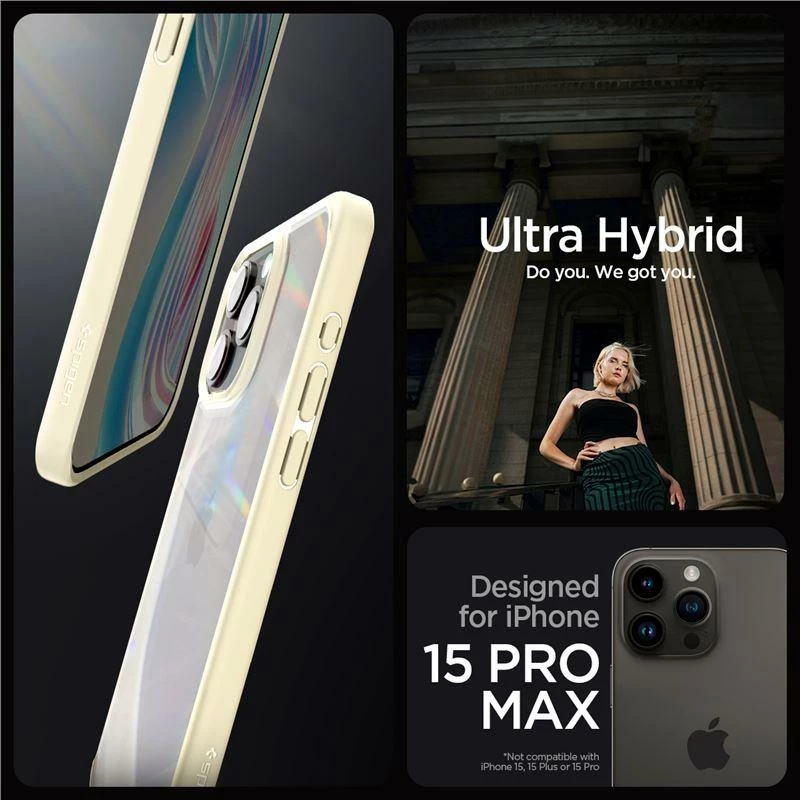Zaščitni ovitek Crystal Hybrid za iPhone 15 Pro Max, Spigen, prozoren/bež