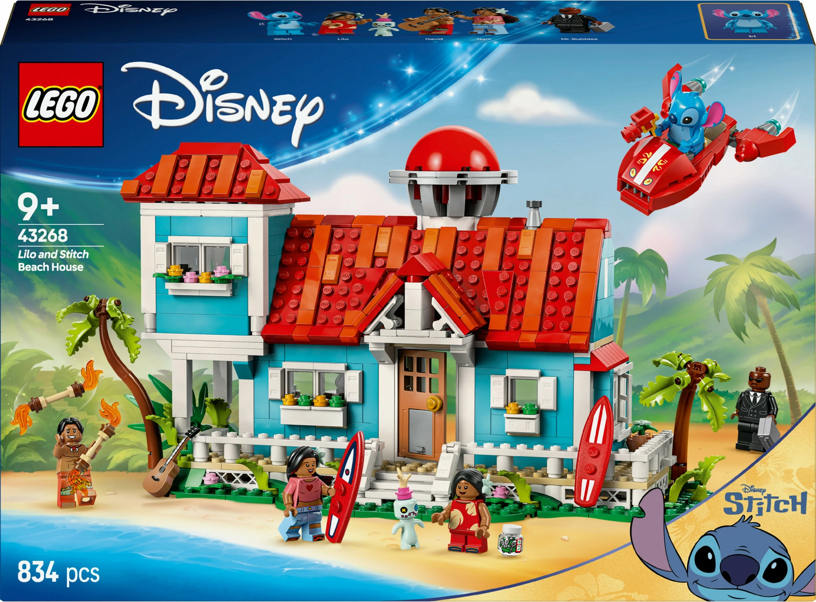 Plažna hiša Lilo in Stitch, komplet gradnje LEGO, 834 kosov, plastika, večbarvno