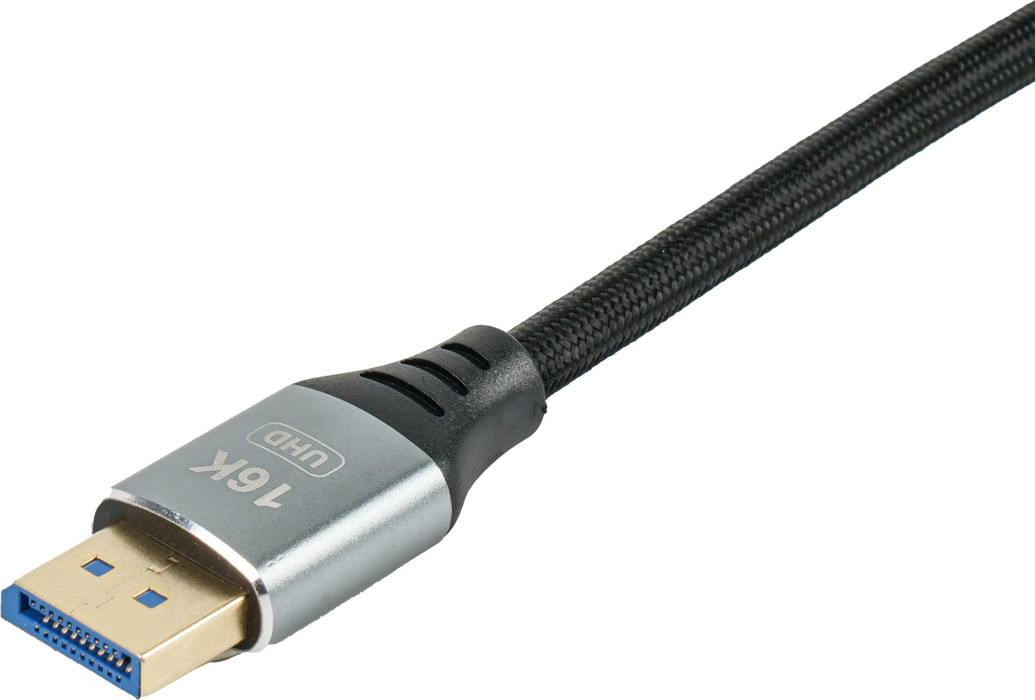 Kablu DisplayPort 2.1, 3 m, 16K, 240 Hz, srebrno/črn — Equip