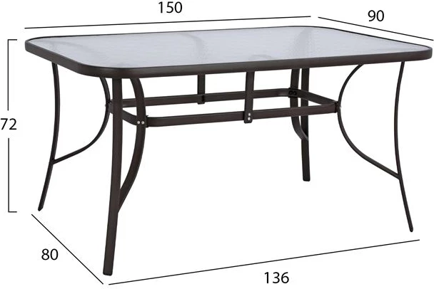 Set 5 kosov Miza kovinska rjava 150x90 s 4 naslanjači rjava-mocha pletenina FH10586.02