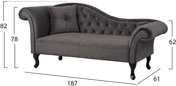 Chesterfield ležalnik iz sivega žameta Niovi FH3007.10 Levi ročaj 189x61x84cm