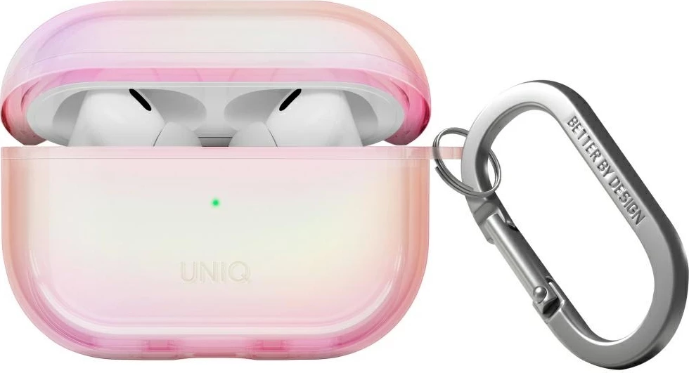 Ovitek za AirPods Pro 2 UNIQ Iridescia, holo rožnat s karabinkom
