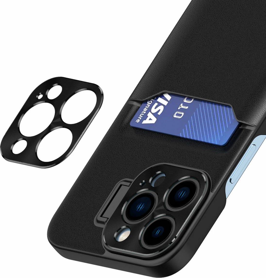 Usnjen etui s stojalom Hurtel za Samsung Galaxy S23, z žepom za kartice, črn