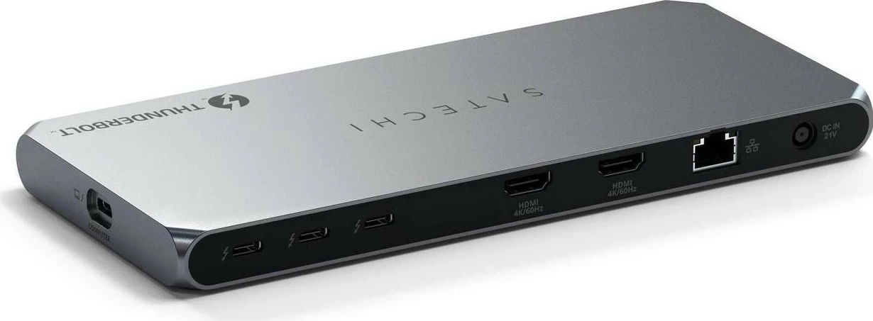 Stacion za priklop Satechi Thunderbolt 4, 2x USB-A, 2x HDMI, Ethernet, srebrne barve