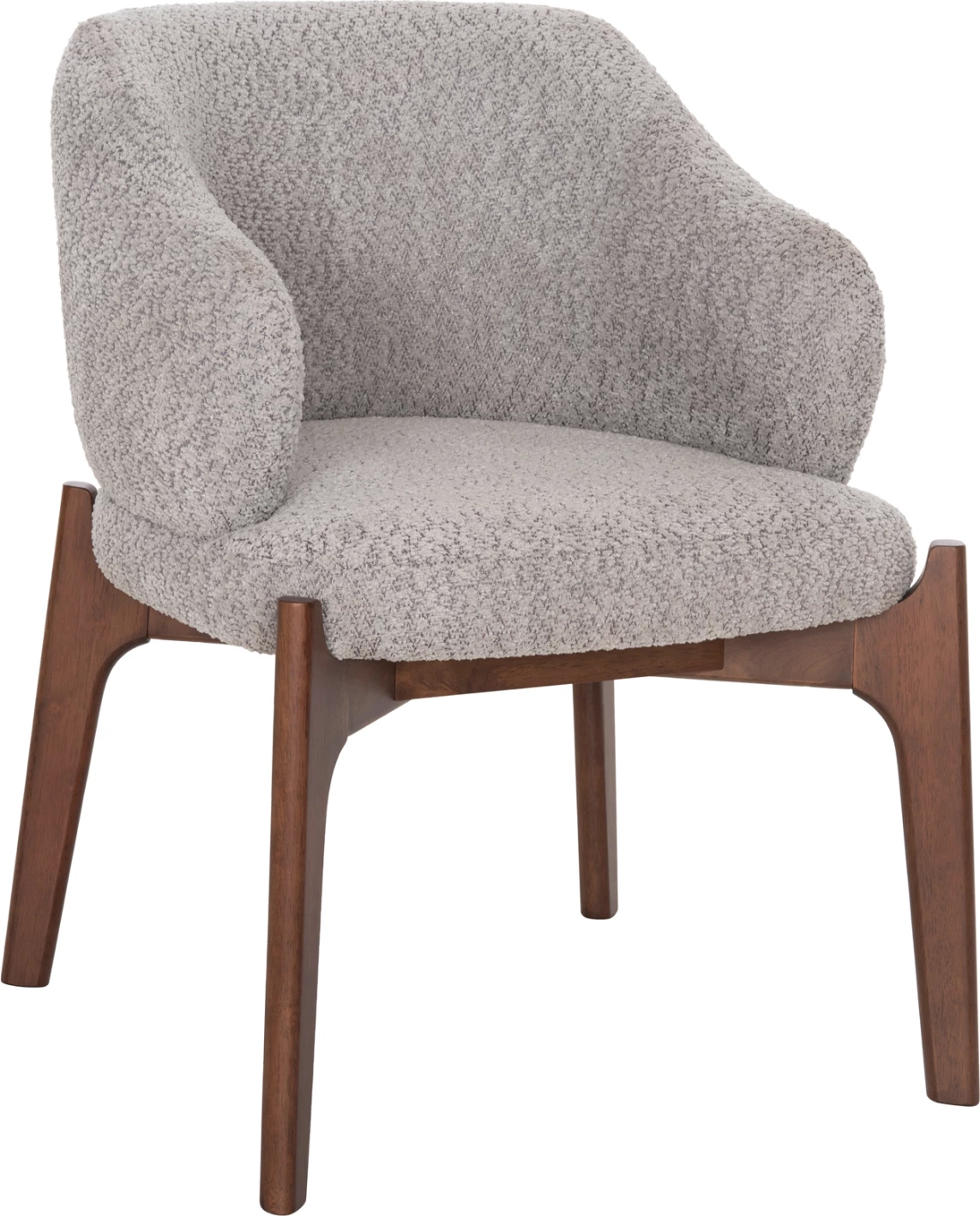 Jedilni stol ABAI FH9971.03 iz kavčukovca v barvi oreha - boucle tkanina v svetlo sivi barvi 65x63x79Hcm, set 2 kosov