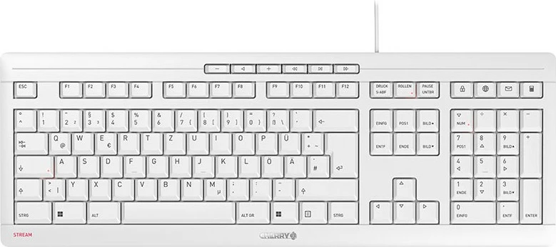 Mehanska tipkovnica polne velikosti, žična, USB, QWERTZ, bela, Cherry Stream
