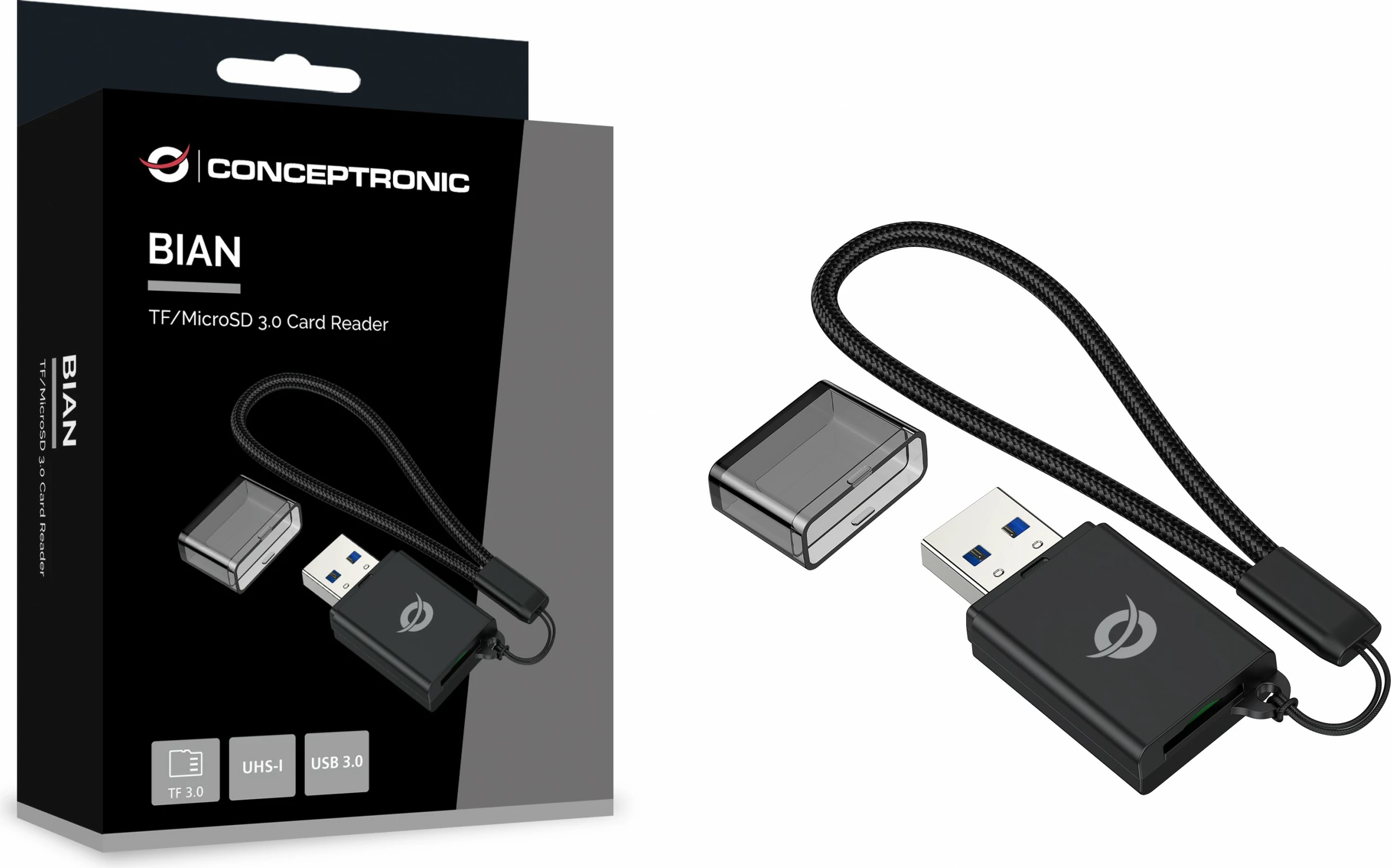 Bralnik kartic USB-A 3.0 za TF/Micro-SD, Conceptronic, črn